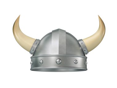 Viking kask üzerinde beyaz izole boynuzları. 3D rendering kırpma yolu ile