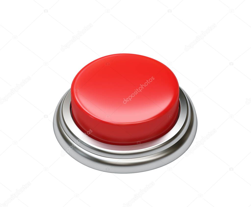 Red button isolated on white background. 3D rendering with clipping path