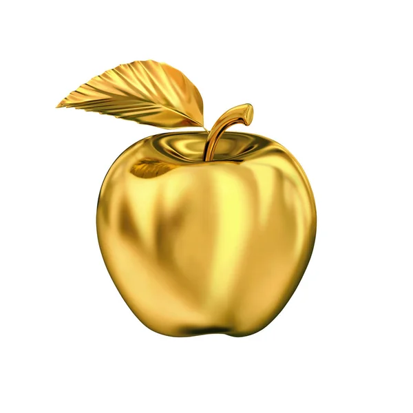 Golden Apple Isolerad Vit Bakgrund Rendering Med Urklippsbana — Stockfoto