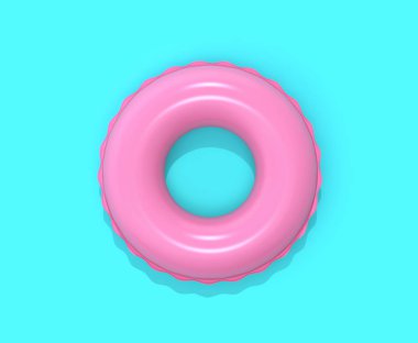 Mavi zemin üzerine şişme yüzme yüzüğü. 3D rendering kırpma yolu ile