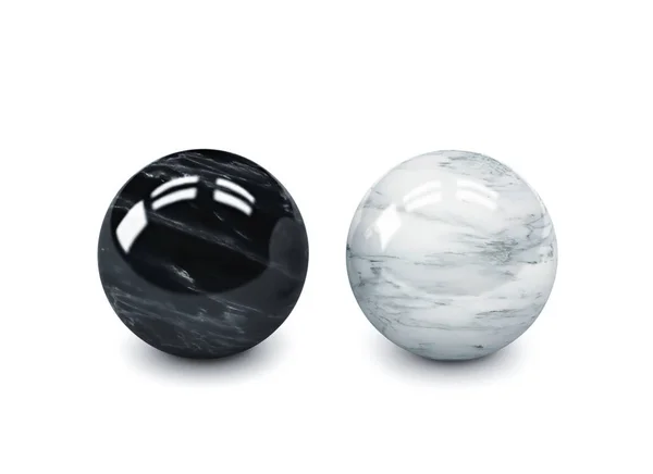 Black White Polished Stone Spheres Meditation Balls Isolated White Rendering — Stock Photo, Image