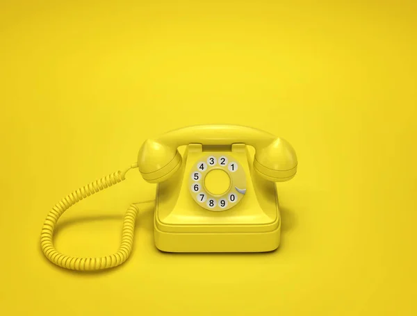 Żółty Vintage Telefon Żółtym Tle Renderowania — Zdjęcie stockowe