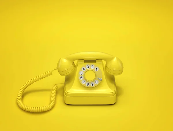 Sarı zemin üzerine sarı vintage telefon. 3D render
