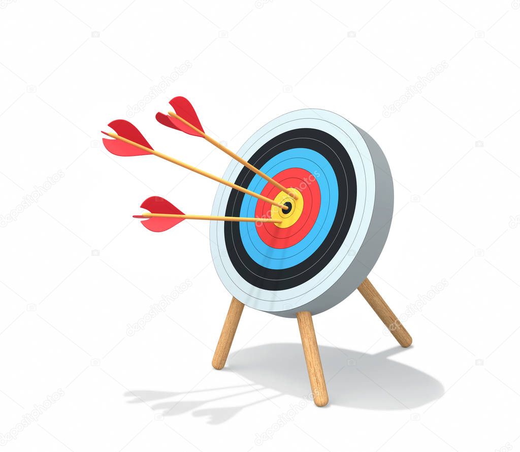 Archery target with arrows isolated on white. Clipping path incl
