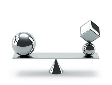 Parlak metal geometrik şekillerin bileşimi. Denge kavramı