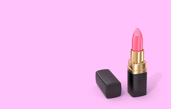 Pink lipstick on purple background with copy space. Clipping pat — Stock Photo, Image