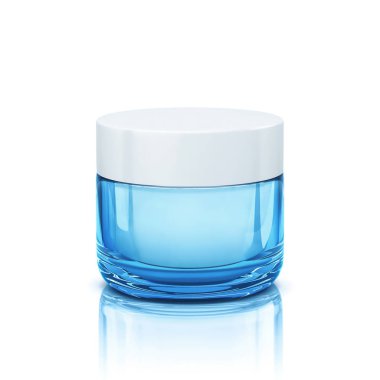 Mavi parlak kozmetik kavanoz, krem tencere. Kırpma yolu dahil