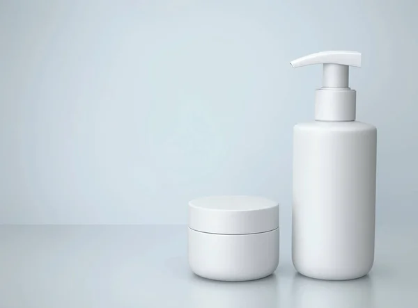 White cosmetic jar and bottle. Cosmetic background with copy spa