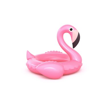 Şişme pembe flamingo beyaz izole