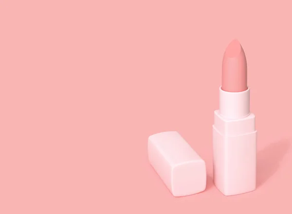Nude color, pink matte lipstick on pink background — Stock Photo, Image