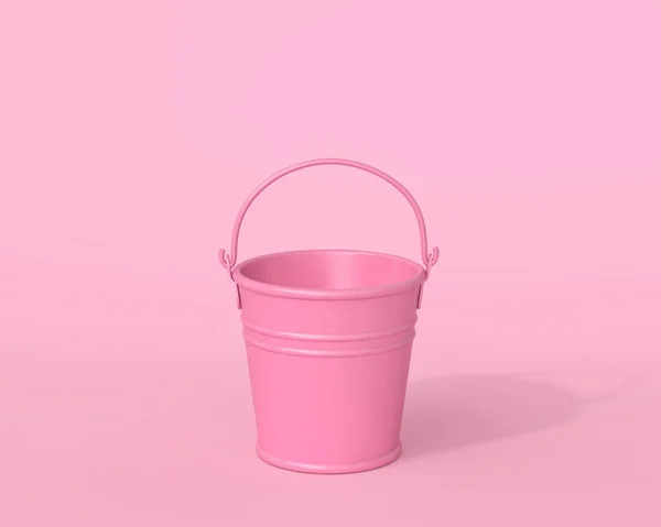 Lege roze emmer op roze achtergrond. Minimale concept. — Stockfoto