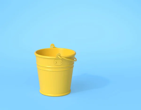 Empty yellow bucket on blue background. Minimal concept — Stock Photo, Image