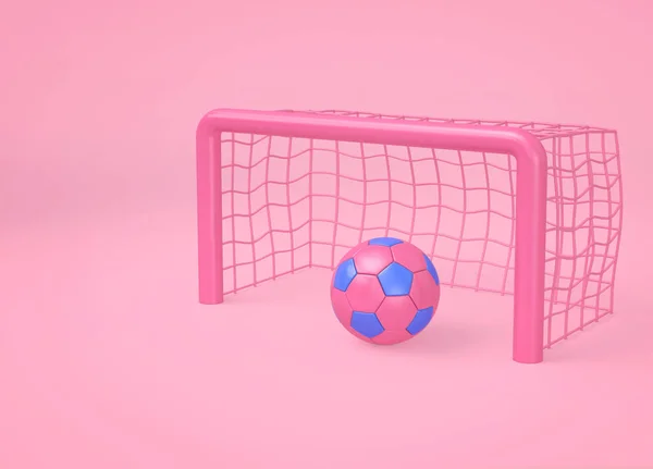 Pallone da calcio rosa e gol. Concetto sportivo minimo — Foto Stock