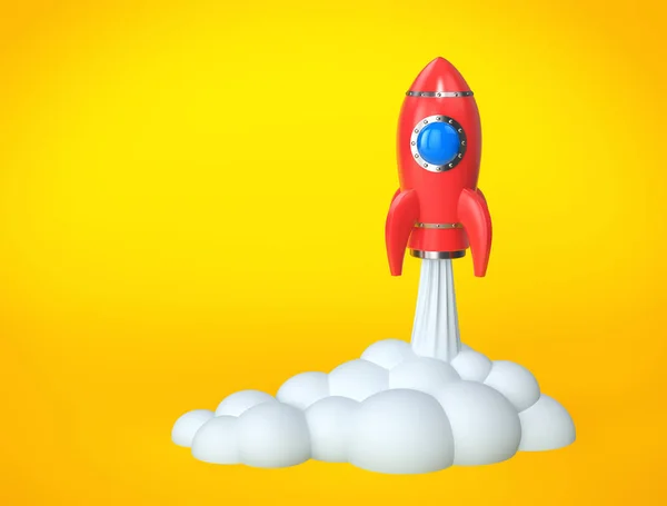 Lançamento do foguete vermelho. Conceito de startup de negócios — Fotografia de Stock