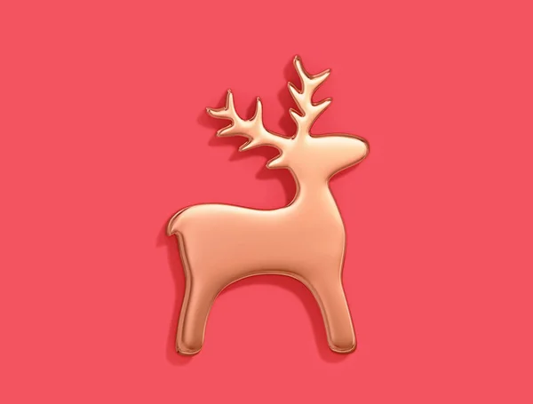 Golden Christmas Deer på röd bakgrund — Stockfoto