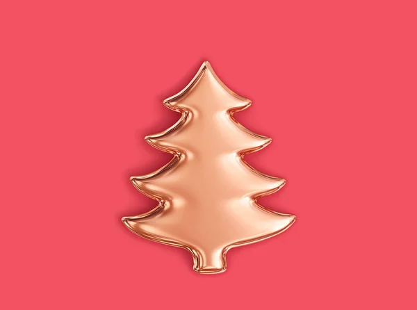 Árvore de Natal dourada no fundo vermelho — Fotografia de Stock
