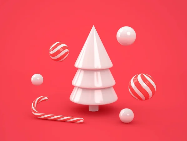 Abstrakte weiße Weihnachtsbaum mit Bonbons auf rotem Hintergrund — Stockfoto