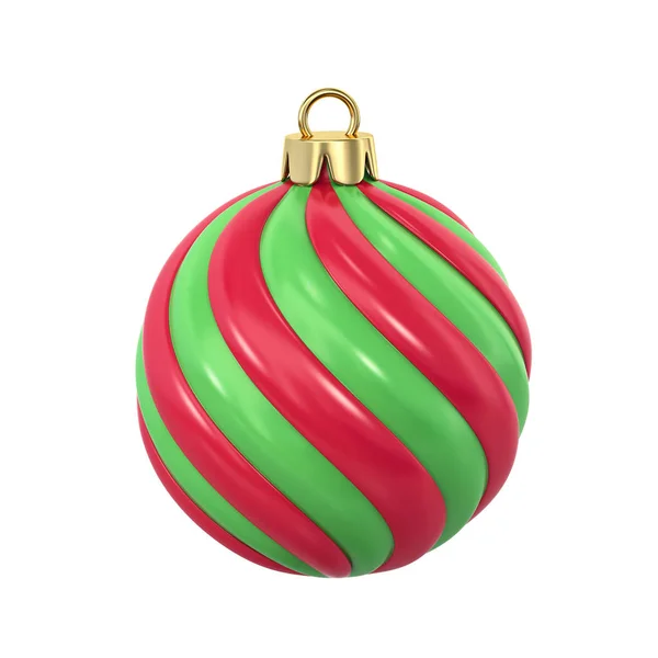 Red and green striped christmas ball isolated on white. Clipping — Stock Photo, Image
