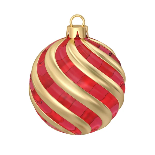 Vidro vermelho e ouro listrado listrado bola de Natal. Caminho de recorte — Fotografia de Stock