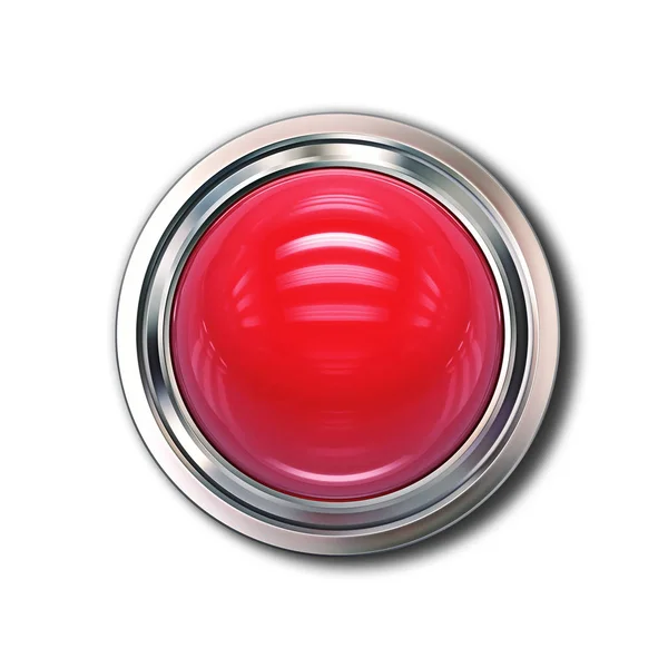 Czerwony przycisk szklany na białym tle. Ścieżka przycinająca dołączona — Zdjęcie stockowe