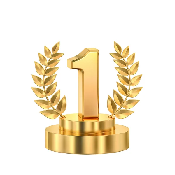 First place, golden trophy with laurel wreath, clipping path inc — Stock Photo, Image