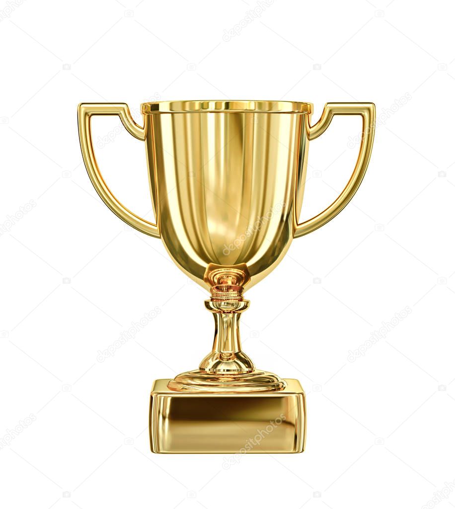 Golden champion cup isolated on white. Clipping path included