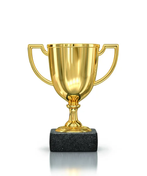 Taça de campeão dourado com reflexo isolado no branco. Recorte — Fotografia de Stock