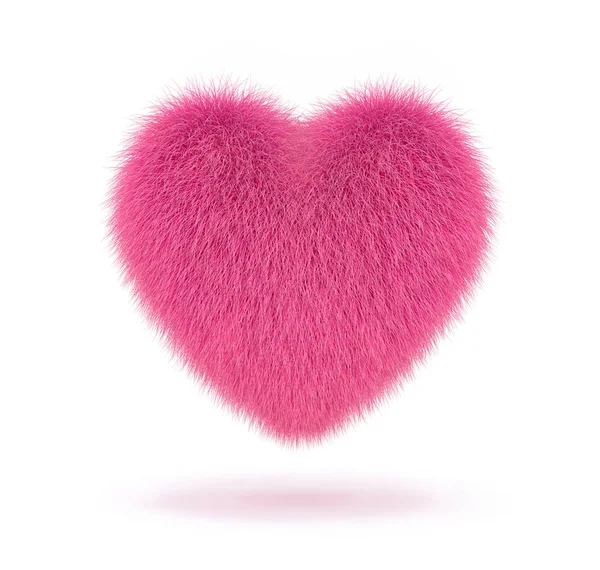 Pink fluffy heart isolated on white — Stock Photo, Image
