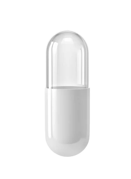 Prázdná Bílá Skleněná Tobolka Léková Pilulka Izolovaná Bílo Vykreslování Oříznutou — Stock fotografie