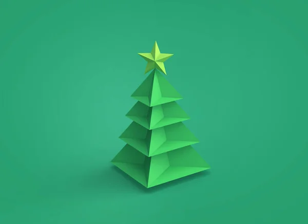 Paper Christmas Tree Green Background Rendering — Stock Photo, Image