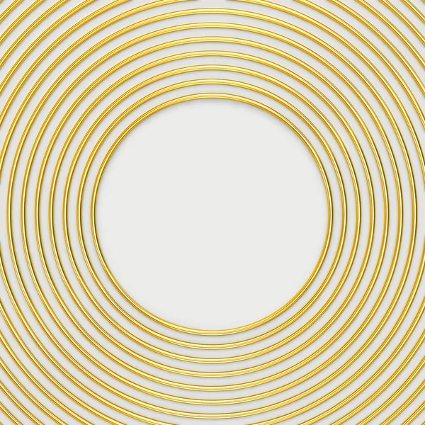 Golden circles frame, concentric rings. 3D rendering