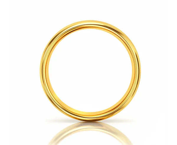 Золотое Кольцо Отражением Изолированы Белом Фоне Рендеринг Возможностью Обрезки Стоковая Картинка