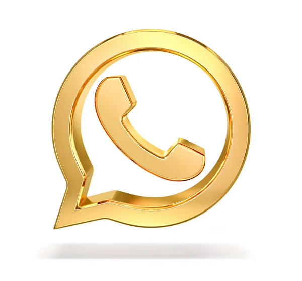 Zlatá Řečová Bublina Ikonou Telefonu Izolovanou Bílém Vykreslování — Stock fotografie
