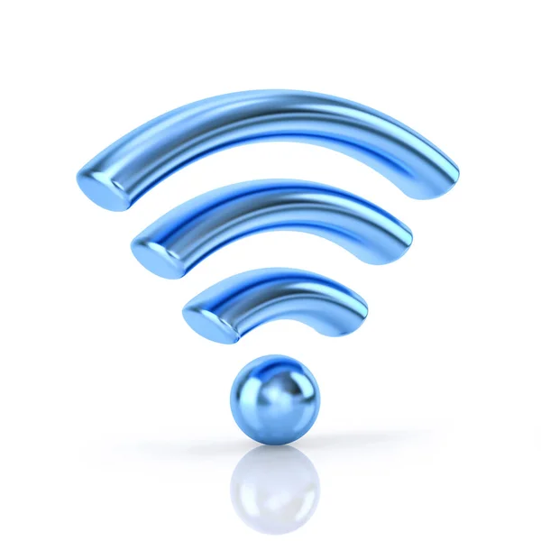 Blue Metal Wifi Wireless Symbol Reflection Isolated White Rendering Clipping — Stock Photo, Image