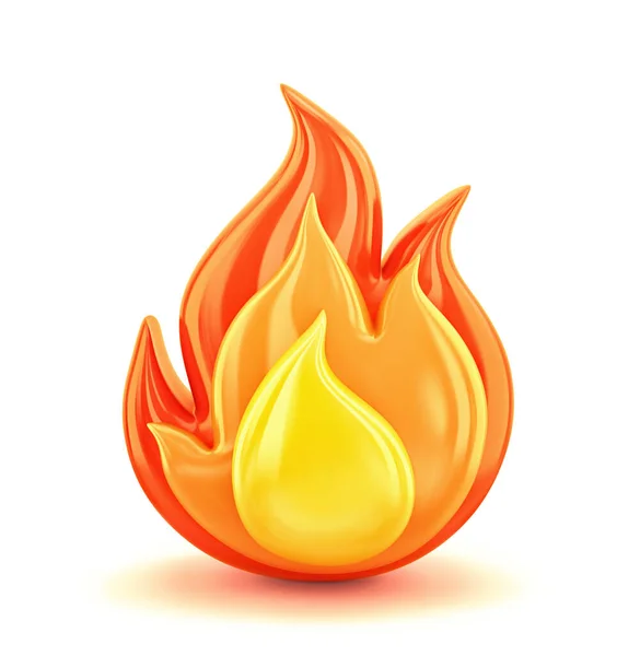 Огненное Пламя Изолировано Белом Рендеринг Возможностью Обрезки Стоковое Изображение