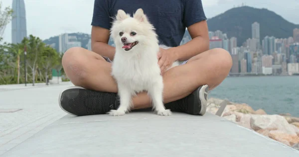 Man hugging his dog at outdoor