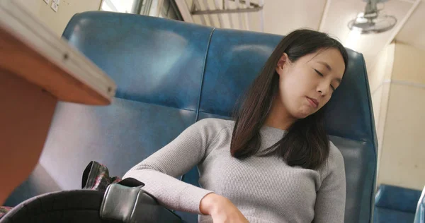 Travel Woman Sitting Train — Stock Photo, Image