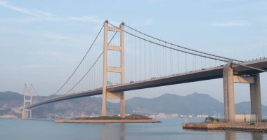Ma wan, Hong Kong - 03 Nisan, 2018: Hong Kong'daki Tsing Ma bridge 