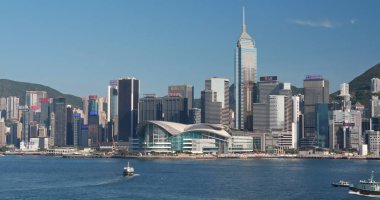 Victoria Harbor, Hong Kong - 31 Mayıs, 2018: Hong Kong manzarası