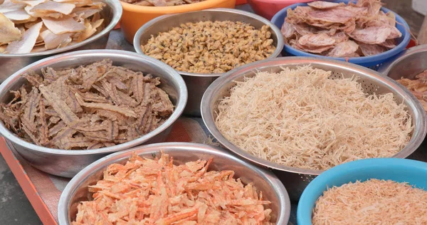 Tradiční Rybí Trh Stánku Prodává Suché Plody Tai Rybářské Vesnici — Stock fotografie