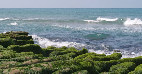 Okyanus güzel ve güneşli bir gün, Laomei yeşil resif Taipei, Tayvan dalga