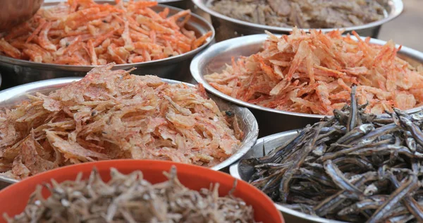 Traditioneller Fischmarkt Stand Mit Trockenen Meeresfrüchten Tai Fischerdorf — Stockfoto