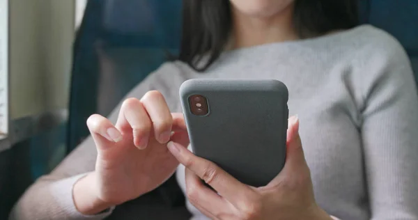 Woman Using Cellphone Train — Stock Photo, Image