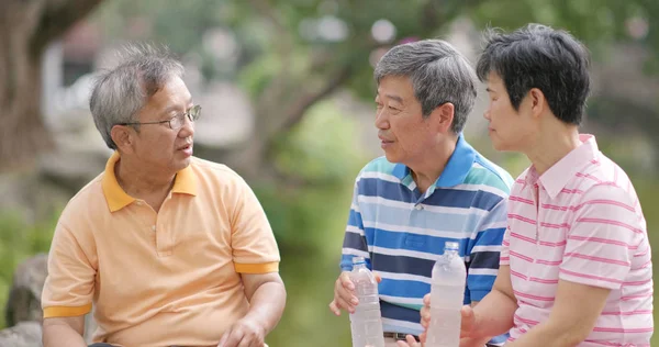 Senior Friends Chatting Together Outdoor — Stock Photo, Image