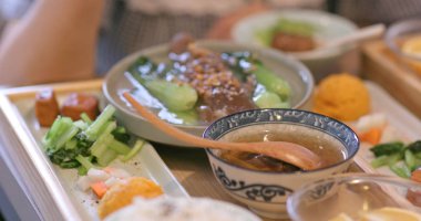 Tayvanlı restoranında yemekler yakın çekim