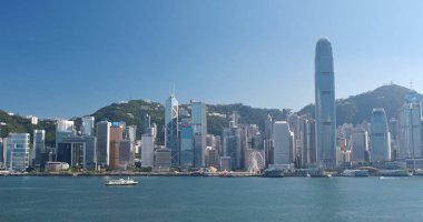 Victoria Harbor, Hong Kong - 31 Mayıs, 2018: Hong Kong şehir manzarası