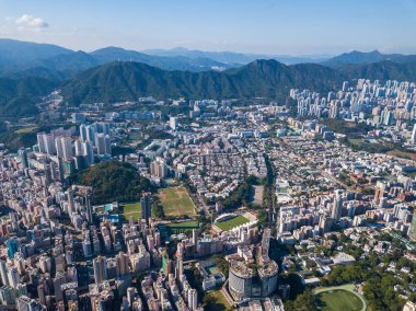 Kowloon city, Hong Kong - 25 Mayıs, 2018: Hong Kong binanın havadan görünümü