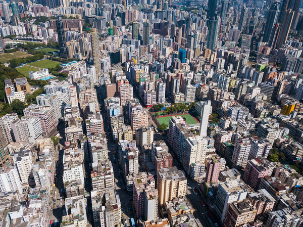 Kowloon city, Hong Kong - 25 May, 2018: Aerial view of Hong Kong residential