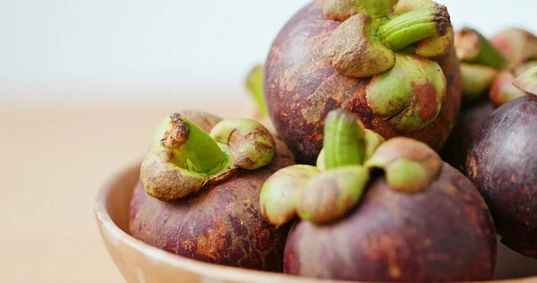 Purple Mangosteens Wooden Table — Stock Photo, Image