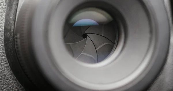 Closeup Shot Professional Camera Lens Adjusting Aperture — Stock Photo, Image